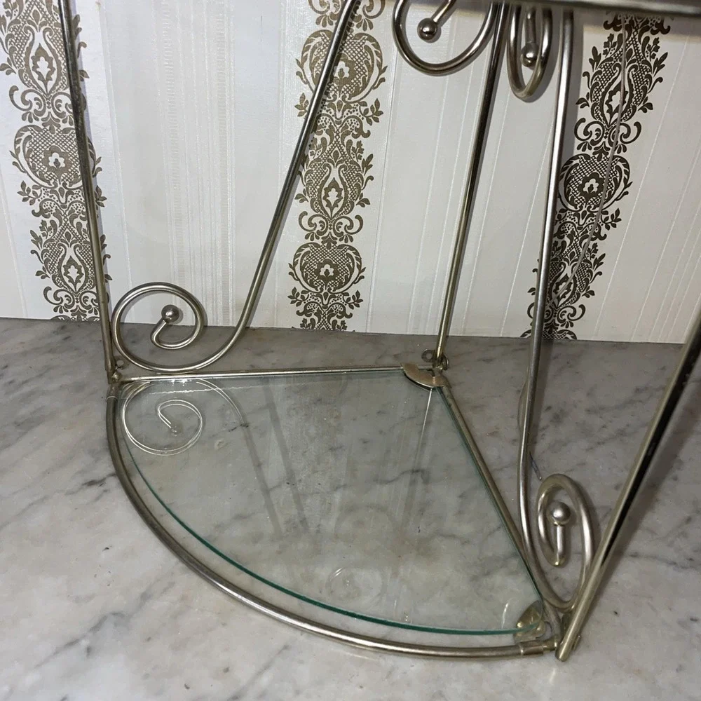 1 Vintage MCM Metal Wall Corner Shelf | 3 Shelves with Glass | 26